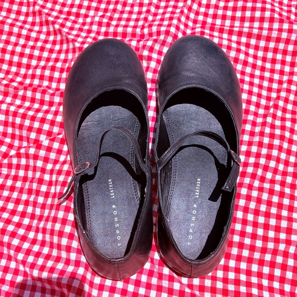 TOPSHOP Black Leather Mary Jane Flats